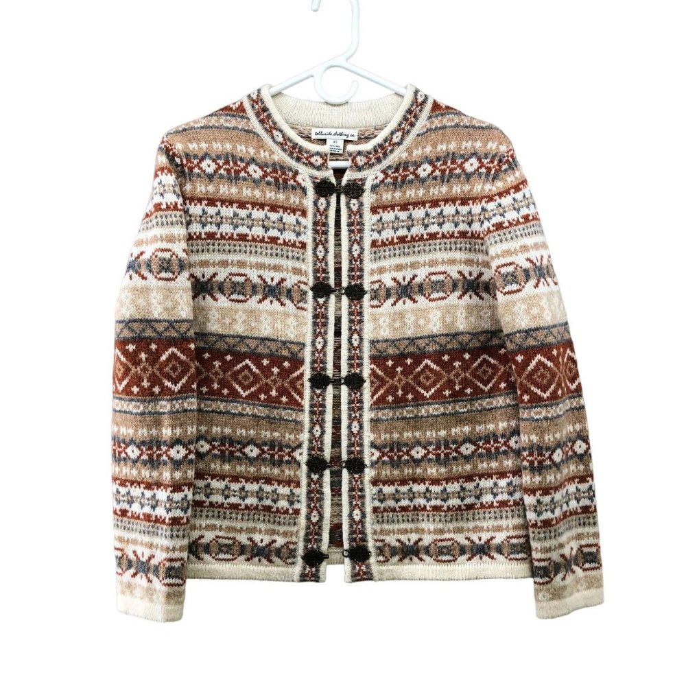 Telluride Clothing Co. Womens 100% Wool Fair Isle Cardigan Sweater Brown  XS
